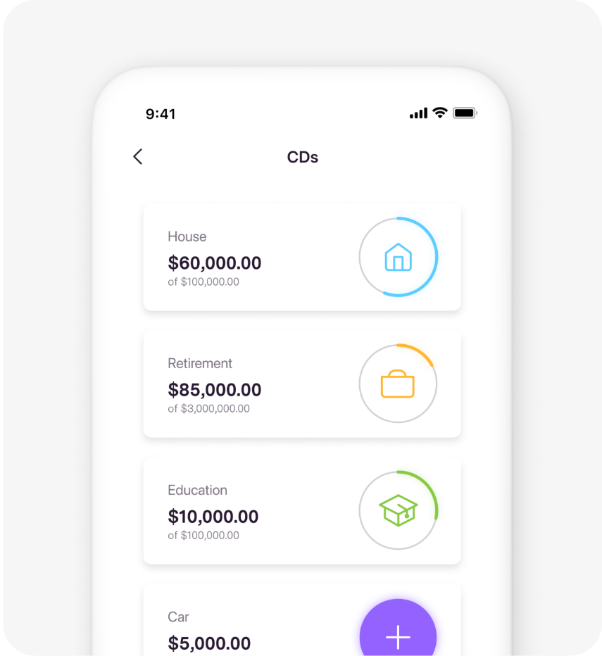 CD Account mobile dashboard